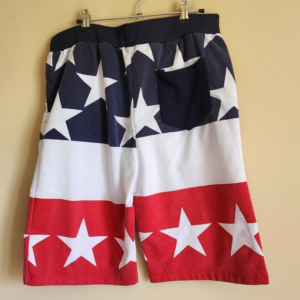 True Rock Men's USA American Flag Independence Day Elastic Waist Shorts Size L - Picture 3 of 6